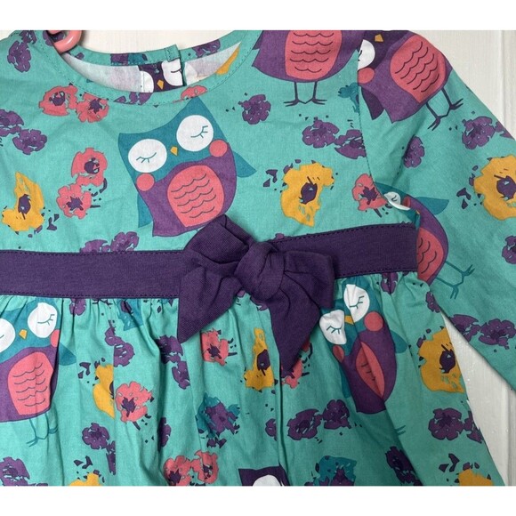 Toffee Apple Girls Purple & Green Cute Owl Buttoned Dress NWT Size 18 Months - Picture 2 of 10